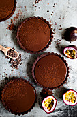Chocolate and passion fruit tartlets