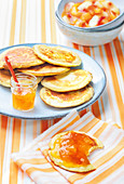 Pancakes with apricot and peach jam