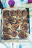 Grilled aubergines with herbs
