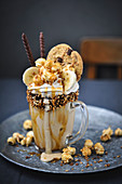 Banana,Toffee,Popcorn,Cookie,Mikado Biscuit,Whipped Cream,Melted Chocolate And Crushed Hazelnut Freak Shake