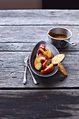 Sliced apples with toffee sauce,shortbread biscuits