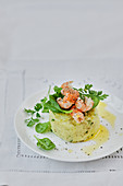Mashed potato and herb timbale with crayfish