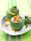 Round courgettes stuffed with Thai rice,peanuts and coriander