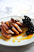 Duck Magret With Honey And Star Anise,Black Grapes