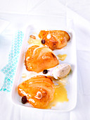 Spicy Roasted Pears With Honey,Vanilla Ice Cream And Orange Butter