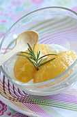 Fromage blanc ice cream and pineapple compote with rosmary