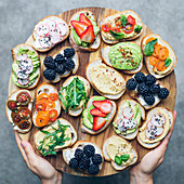 Assortment of sweet and salty crostinis