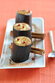 Banana wedges with skin steamed with cinnamon