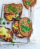 Raclette cheese and mushroom veggie open sandwich