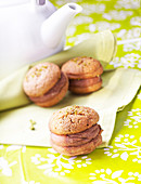 Milk chocolate whoopie pies with crushed pistachios