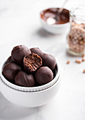 Vegan chocolate,chickpea,cocoa and date truffles