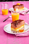 Chocolate mousse cake with apricot compote