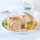 Veal Paupiette In Creamy Sauce With Chanterelles,Chinese Artichokes And Pumpkin