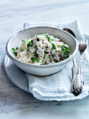 Crab and Oyster Mushroom Risotto