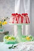 Sernik - traditional Polish cream cheese cake with raspberries for Easter