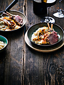 Braised chicory with orange and stag fillet