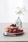 Pile of pancakes with summer fruit