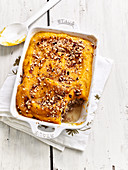 Casserole with minced veal and sweet potato topping