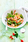 Shrimp,melon,young sprout and chili pepper salad