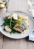 Fish with green beans and potato salad