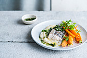Hake with celery puree and carrots