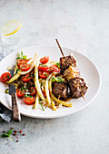 Beef and halloumi skewers