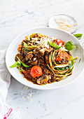 Spaghetti with courgette and lentil bolognese