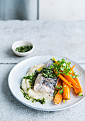 Hake with carrots and mashed celery root