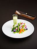 Crunchy vegetables with flowers by Chef Bacquie