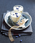 White chocolate mousse and petit-suisse with violet