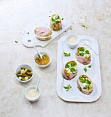 Aspic with egg, ham and gherkins