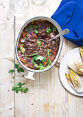Carbonnade de boeuf - Belgian beef stew with carrots and braised chicory