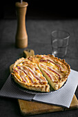 Quiche with bacon and spaghetti