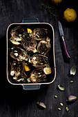 Oven-roasted artichoke hearts with lemon and pumpkin seeds