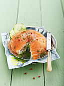 Smoked salmon dome with cream cheese and cucumber
