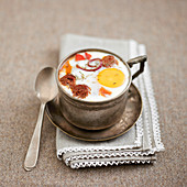 Shirred eggs with merguez and red peppers