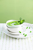 Chilled cream of pea and mint soup