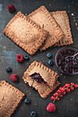 Buckwheat shortbreads garnished with summer berry jam