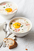 Oven-baked eggs with Brie cheese
