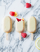 Raspberry lemon ice cream on sticks