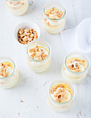 Lemon cream desserts with hazelnuts