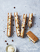 Crunchy sticks with lemon cream and crushed coffee beans
