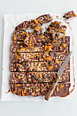 Homemade chocolate bars with dried fruits and nuts