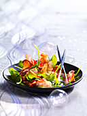 Baby spinach salad with langoustine and chanterelles