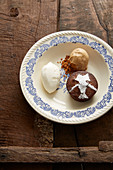 Chocolate fondant and a scoop of speculoos and coconut ice cream