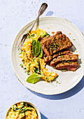 Steak with winter vegetable puree