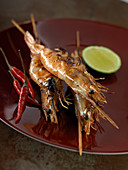 Prawns flambéed in palm wine