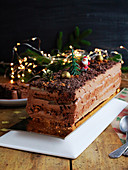 Christmas chocolate cake with truffle cream
