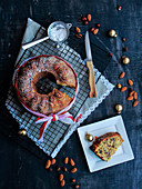 Christmas wreath cake with dried fruits and nuts