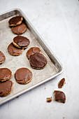 Biscuits with chocolate icing